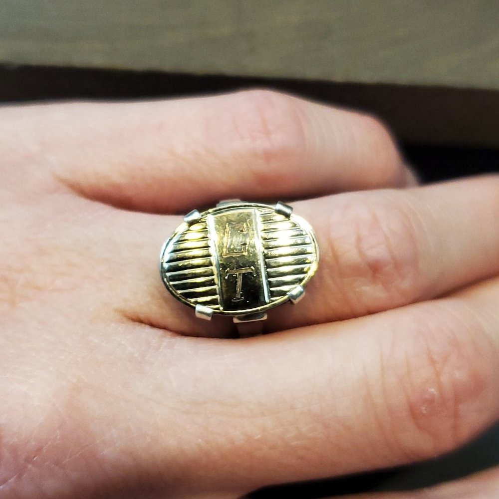 Size 7 925 Sterling Silver Two Tone C T Initials Fancy Ring